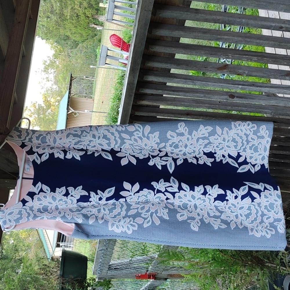 Sandra Darren Navy and White Floral Midi Dress